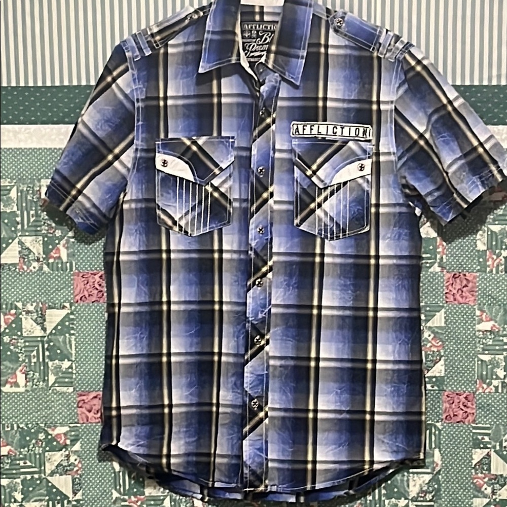 Affliction Men's Blue Plaid Shirt